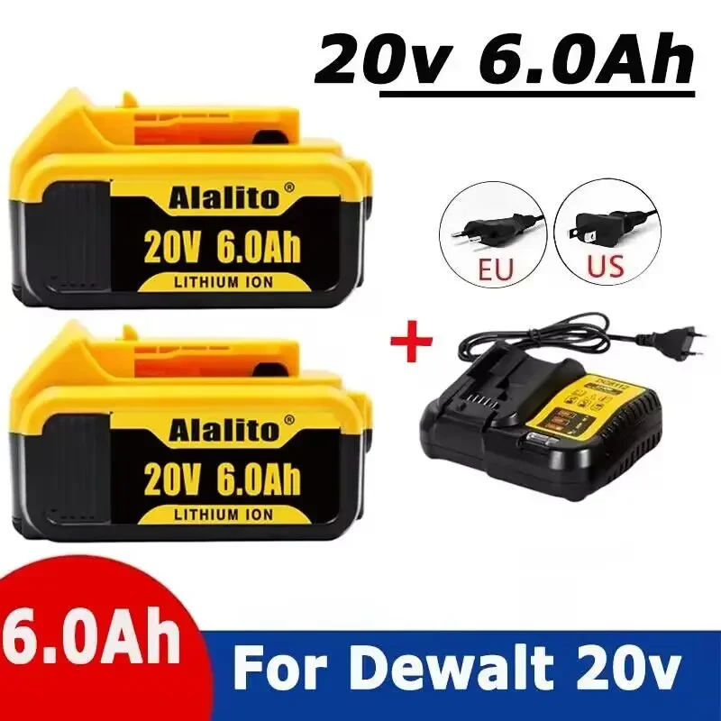 

20V 6000mAh DCB200 Replaceable Li-ion Battery Compatible for Dewalt 18V MAX Power Tools 18650 Lithium Batteries with charger