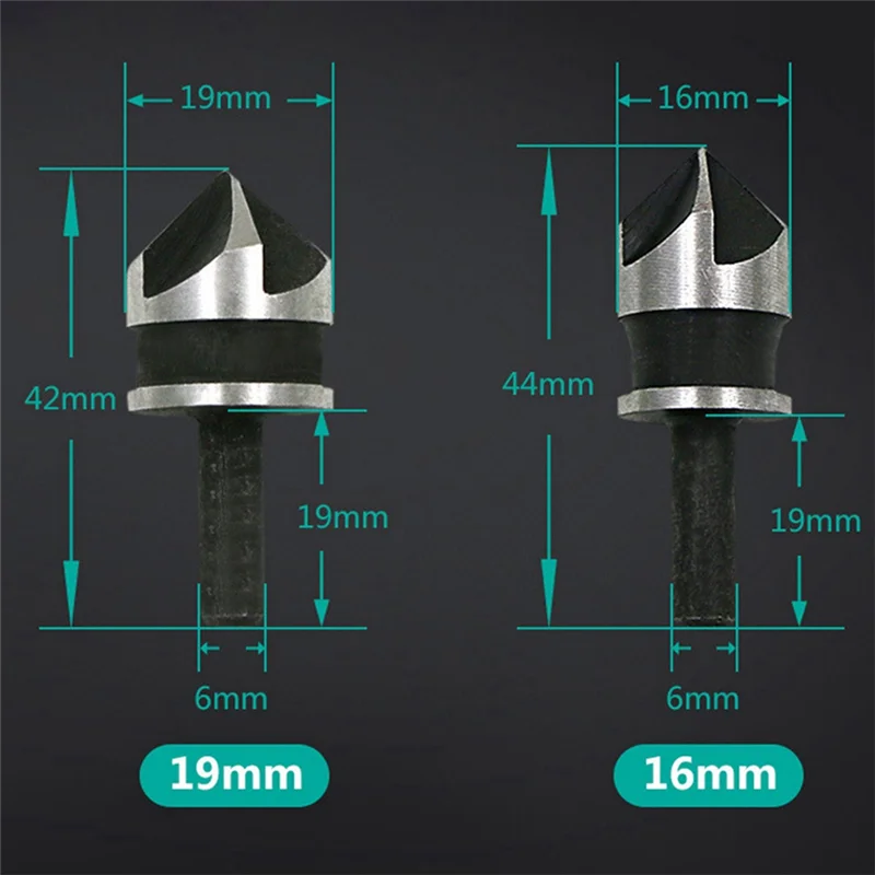 ABIY 3Pcs Woodworking 5-Edge Chamfering Machine 90-Degree Chamfering Knife 12-19Mm Tool Set Electric Drill Reaming Bit Easy Inst