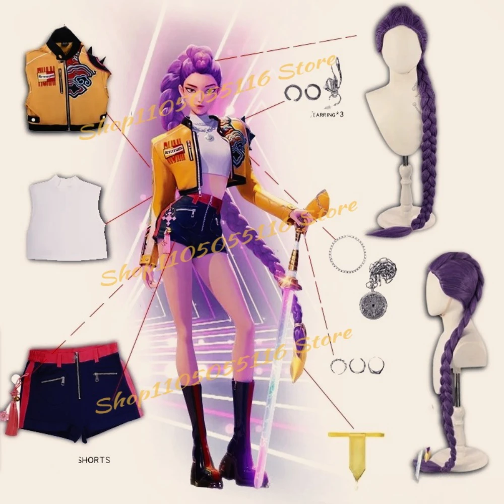 

Kids K-Pop Rumi Cosplay Costume Wig Demon Hunters Stage Clothes Halloween Huntrix Idol Roleplay Outfit Women 2025 Film