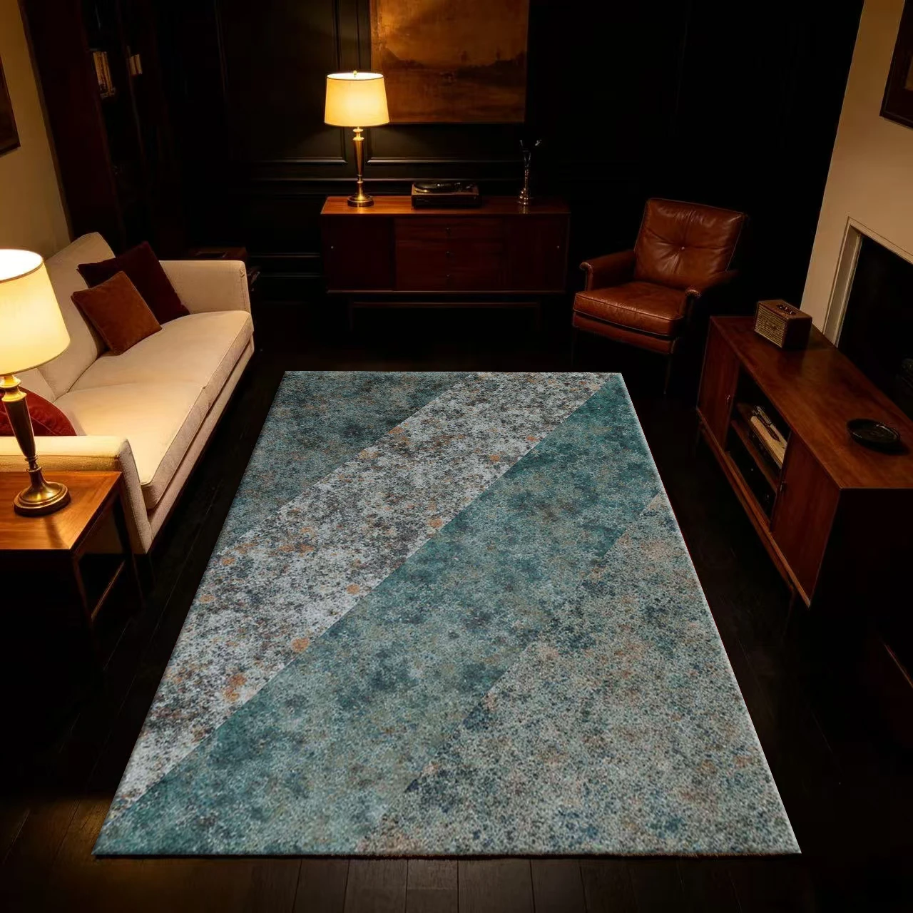 Vintage Green Granite Stone Texture Carpet Flooring Anti-Slip Industrial Style Floor Rug For Kitchen Hallway Home Decoration