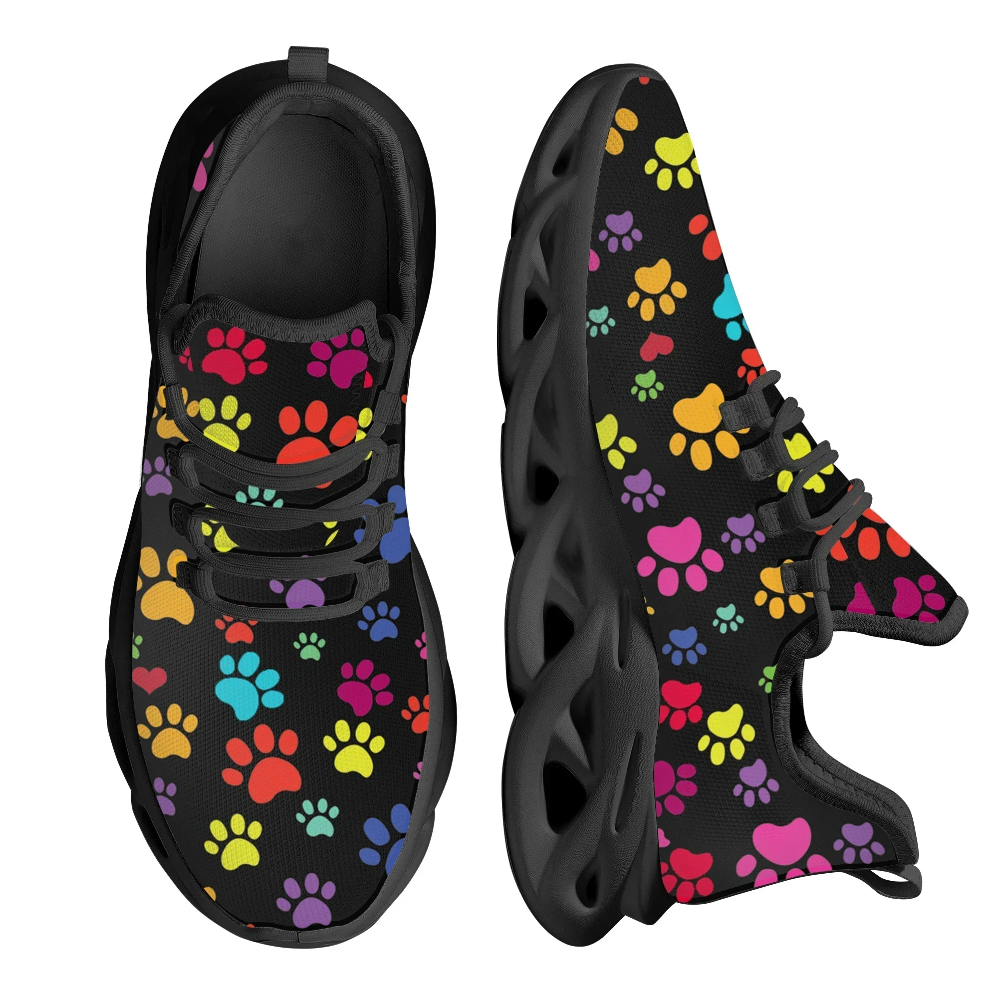 Chaussures plates pour femmes avec imprimé camouflage empreinte de patte de chien, respirantes, souples, à lacets, décontractées, à plateforme, Zapatos