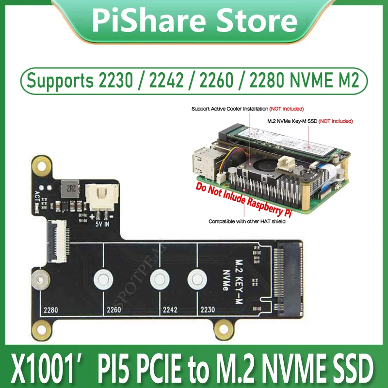

X1001 Raspberry Pi 5 PCIe to M.2 NVMe SSD-адаптер HAT для Pi5 2280 2242 2230