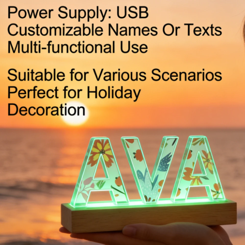 1pc Custom Name Acrylic LED Name Light for Wedding, Gift for Mom,Birthday,Wedding, Anniversary Decor, USB Powered Night Light w