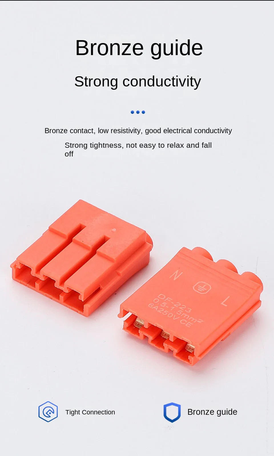 Beleuchtungskomponenten Schnellverbindungsklemmen DF-222/223 Hartdraht-Verbindungsstecker 2/3-polig Elektrischer Steckverbinder Kompakter Push-in-Anschluss – Detail 3