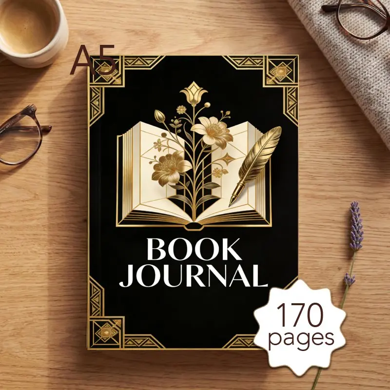 

Планер для чтения формата А5, ежедневный журнал для книголюбов на 170 страниц, 52 шаблона для обзоров книг, новые функции для отслеживания цитат и заметок.