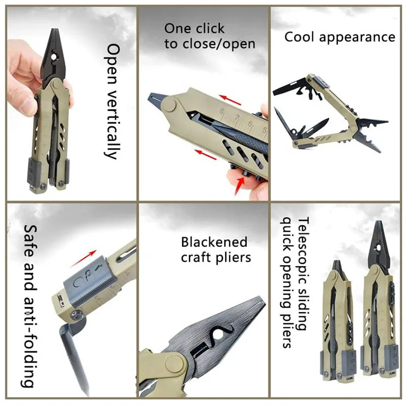 Imagem -06 - Alicate Multifuncional Tudo-em-um Dobrável ao ar Livre Camping Emergência Edc Abridor de Garrafas Chave de Fenda Chave de Fenda