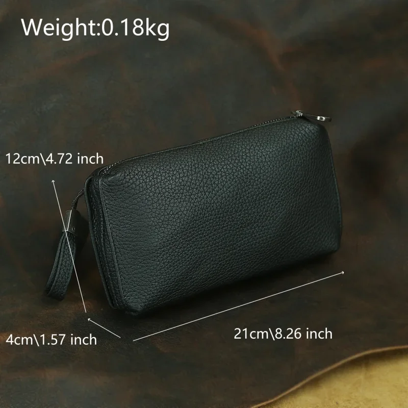 Men's Genuine Leather Clutch Soft Leather Long Zipper Wallet Head Layer Cowhide Enlarged Casual Phone Bag