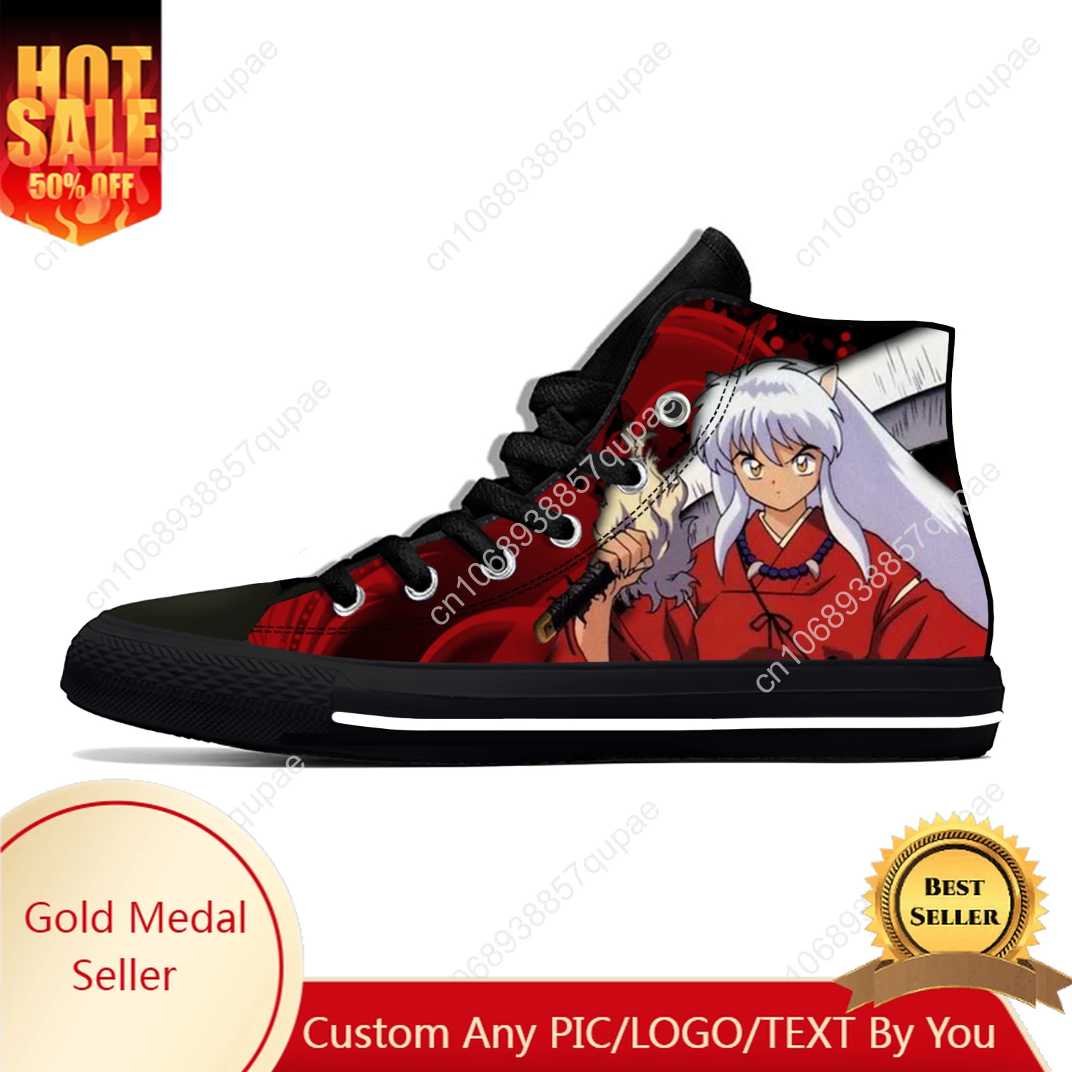 Japanese Anime Manga Cartoon Inuyasha Fashion Casual Cloth Shoes High Top Lightweight Breathable 3D Print Men Women Sneakers