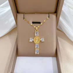 Classic Personalized Love Virgin Mary Micropaved White Jewelry Necklace Gorgeous Stainless Steel Clavicle Chain