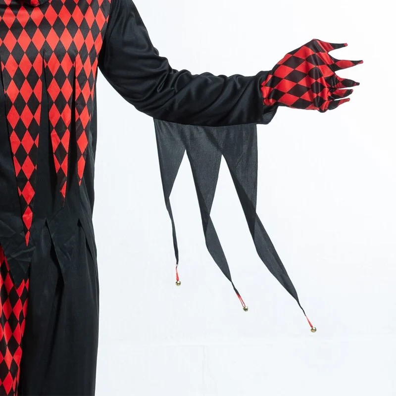 Men Horror Balck Clown Costume Cosplay Adult Scary Gothic Killer Circus Halloween Party Outfit Carnival Easter Purim Fancy Dress