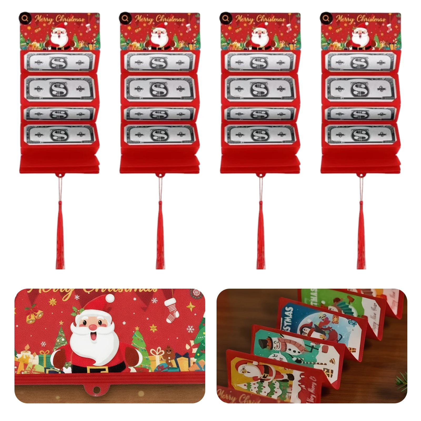 Porta Tarjetas de Regalo DIY Multiusos, Clip para Dinero 3D con Diseño de Papá Noel, Tarjeta de Felicitación Plegable con Sobre para Regalo de Año Nuevo y Acción de Gracias