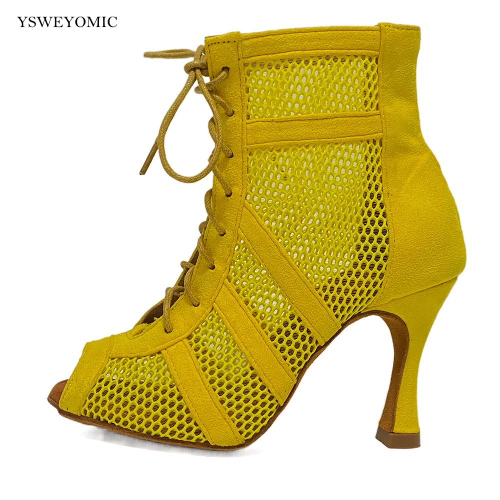 Yellow Suede Women Latin Ballroom Dancing Booties New style Made Soft Insole Latin Dance Shoes Dance High Heels 3inch 4inch