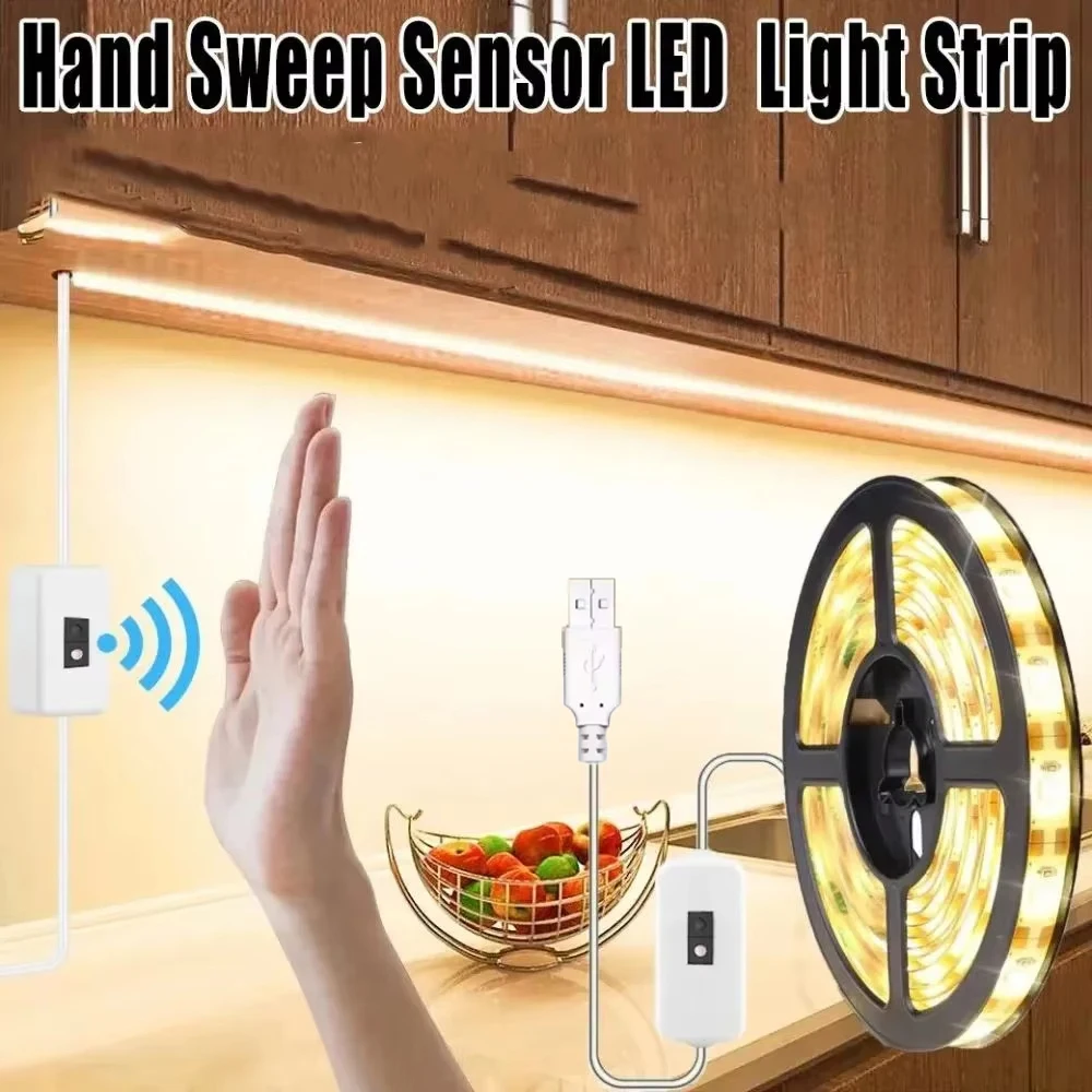 5v usb led luz de tira toque/varrer mão sensor movimento dimmer 2835 fita led tv backlight cozinha sob armário espelho iluminação