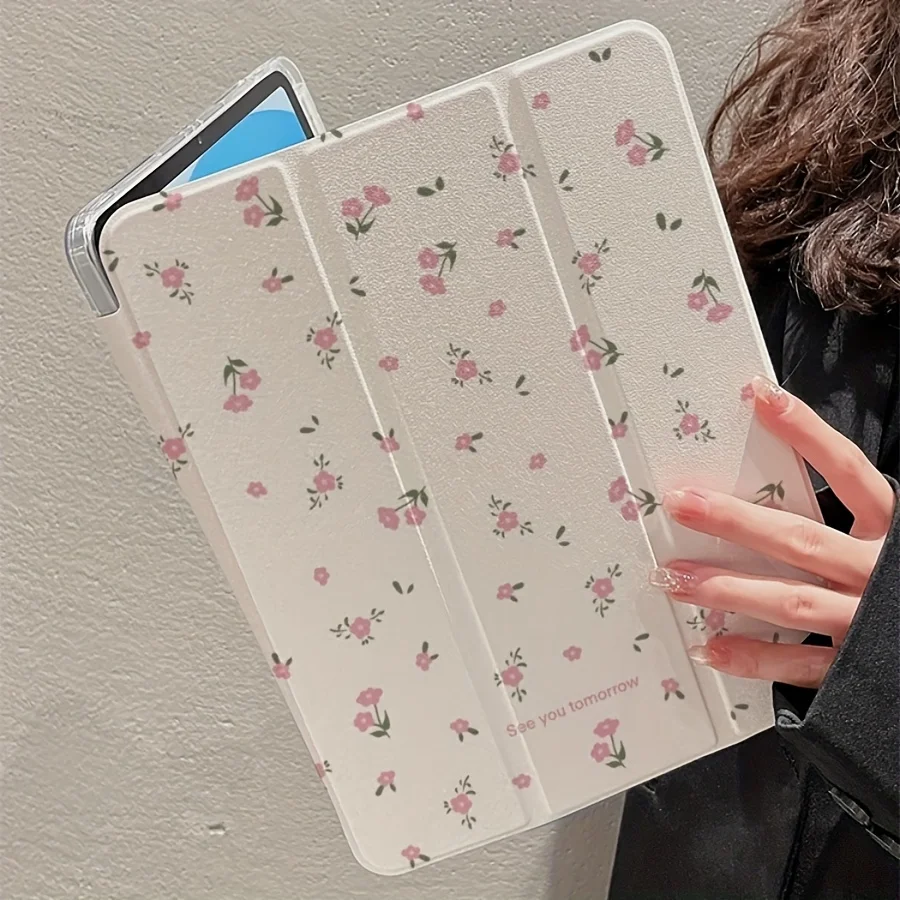 Floral Clear Acrylic for iPad Case with Foldable Stand - Lightweight, for iPad 7th/8th/9th Gen & Air4/5 Pro11, Tablet Protection