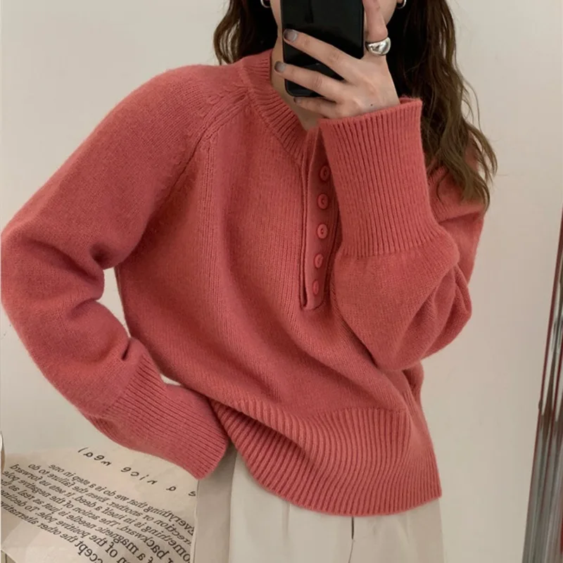 

Round Neck Short Knit Pullovers Women Fall Winter Korean Casual Loose Long Sleeve Sweater Tops 6 Colors