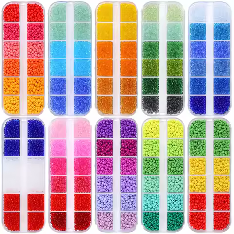 1Set/Bag 12 Grid Rice Bead Set Box Transparent/Solid Color Series 3mm Unique Loose Beads Handmade DIY Jewelry Bracelet Earrings