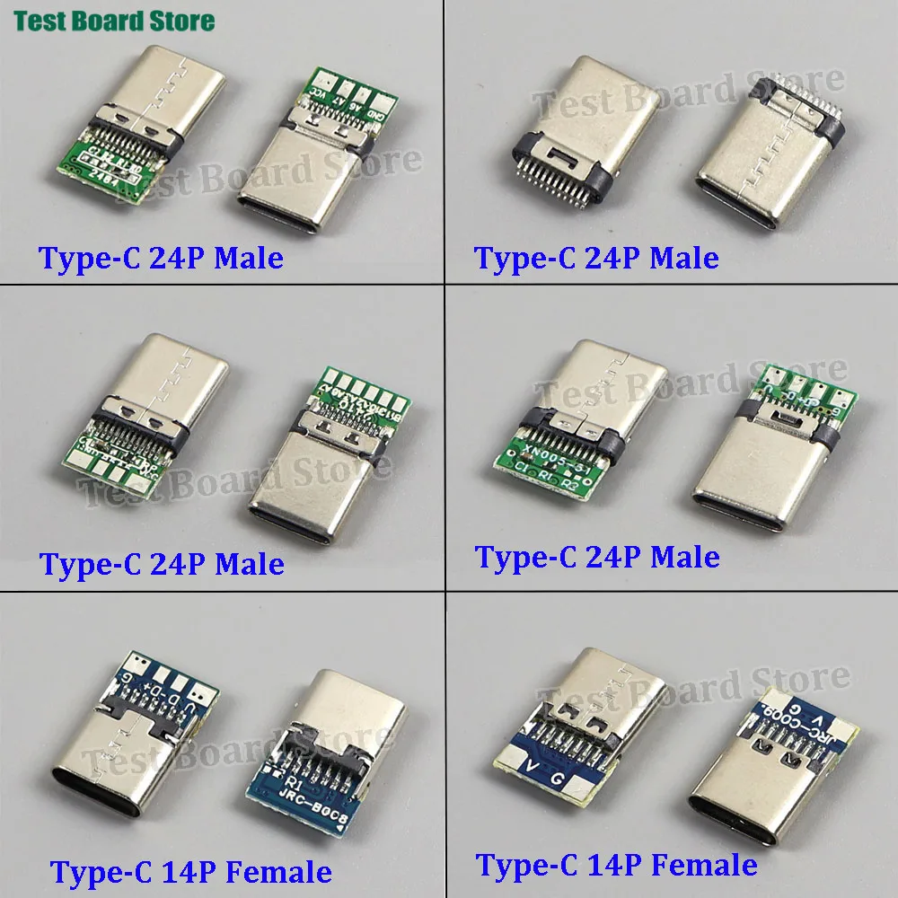 1/5/10PC USB 3.1 Male Female Type C Charging Data Port Interface Connector With PCB 2/4/6P Solder Joint 14 24Pin Clamp Type Jack