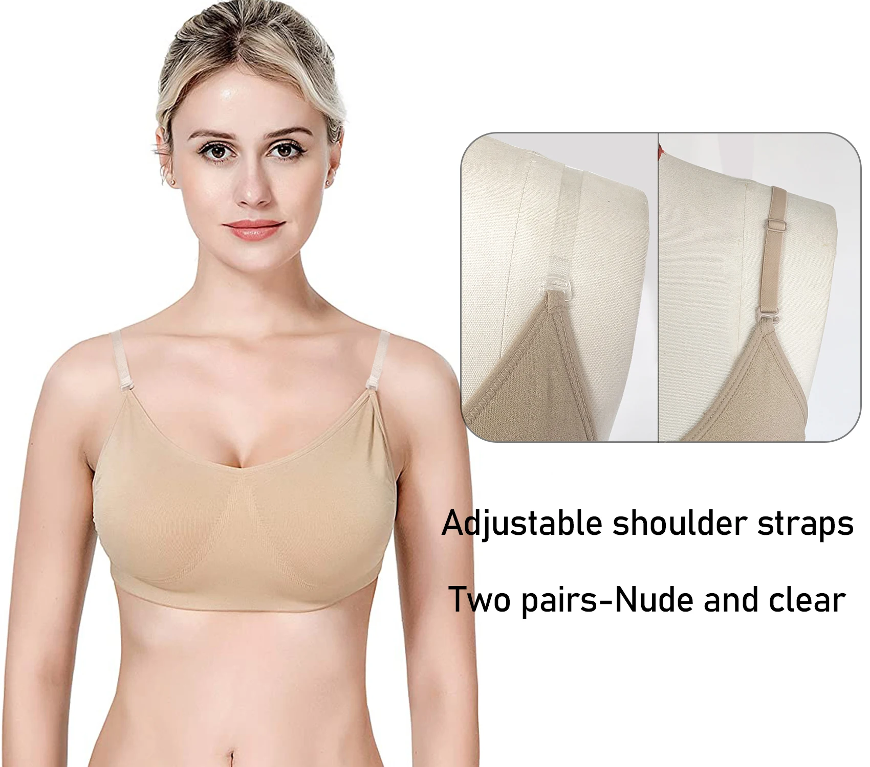 Professional Ballet Dance Bras for Women Seamless Freebra with Adjustable Clear Straps No Sponge