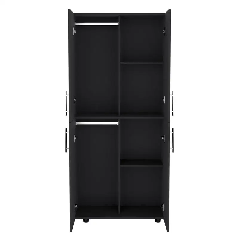 70" H Armoire Wardrobe, Double Doors, 6 Shelves, 2 Hanging Rods, Black Finish Storage Organizer