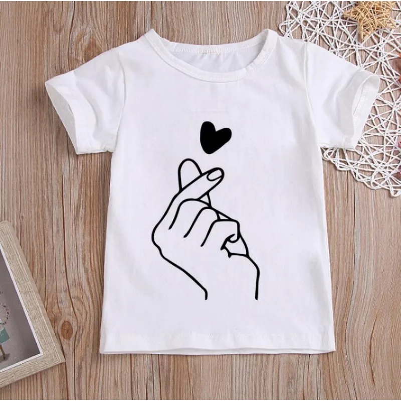 New Girls Than Heart Print T Shirt Unisex Harajuku Tee Clothes Children Cartoon Top 2 3 4 5 6 7 8 Years Kids Birthday Wear TOPS