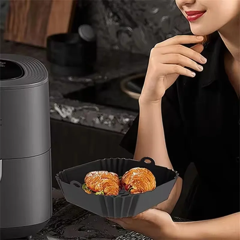 1pc Silicone Air Fryer Pot Tray With Handle, Square Air Fryer Baking Pan, Reusable Air Fryer Liner For Kitchen Baking view 4