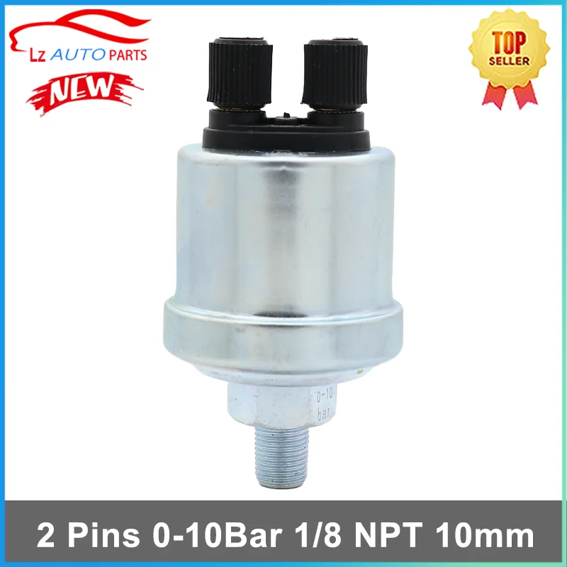 Universal Oil Pressure Sensor 2 Pins 0-10Bar 1/8 NPT 10mm for VDO Generator Part with Alarm Pressure Oil Sensing Plug