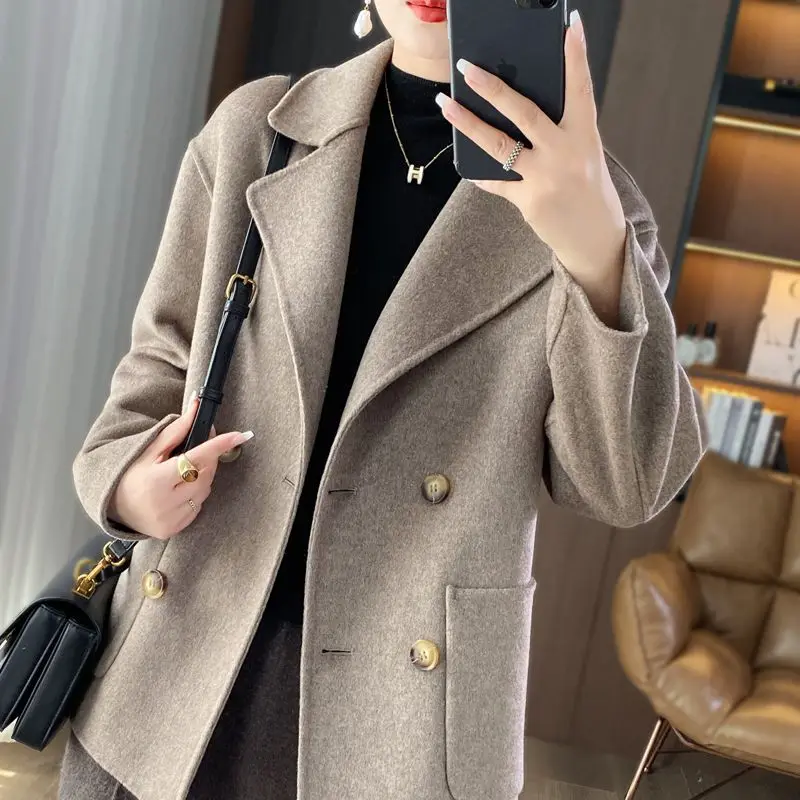 

Petite Wool Coat Casual Cropped Oversized Wool Coat Blazer Lapel Stylish Wool Coat Autumn Winter Cozy Woolen Overcoat
