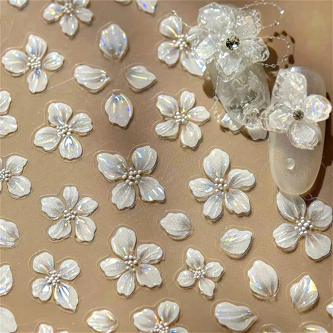 Autocollants de manucure pour Nail Art, dégradé rose jaune bleu blanc, fleurs de Frangipanier en fleurs, pétales colorés, gelée fleur de lys