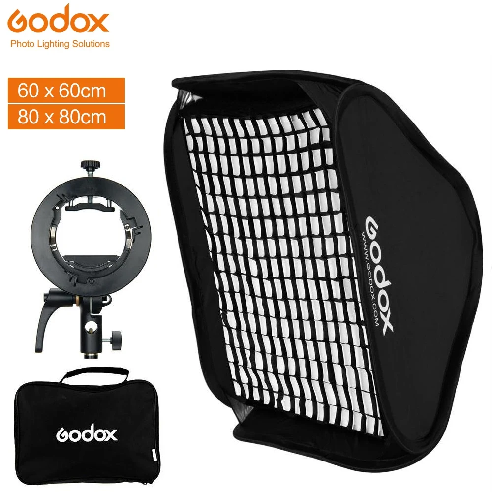 

Godox 60CM 80CM Soft Box Ajustable Speedlight Softbox S2 Bracket Bowens Mount Kit Honeycomb Grid for Speedlite Studio Shooting