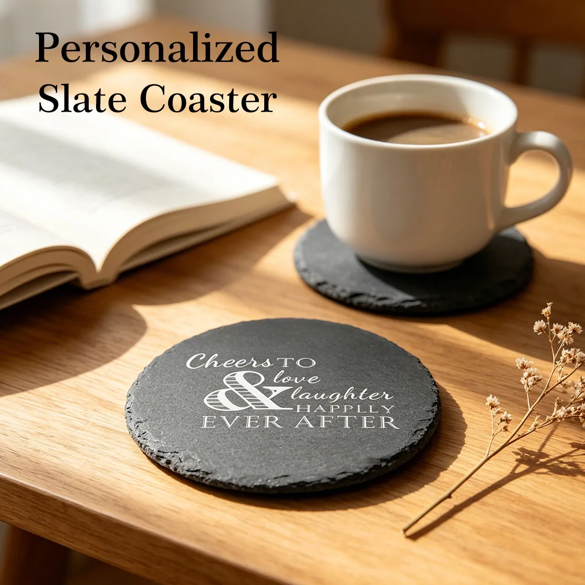 Personalized Slate Coasters, Black Stone Bar Coasters for Drinks, Handmade Coaster Set, Table Decor,Kitchen Decor,Wedding Favors