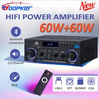 WOOPKER 60W * 2 amplificador de sonido AK50 HiFi Digital Bluetooth amplificador de potencia canal 2,0 FM USB AUX amplificador de Audio para Karaoke de coche en casa
