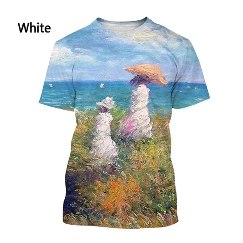 Art Oil Painting Graphic T Shirt For Men Starry Night 3D Printed T-Shirts Summer Casual Short Sleeve Round Neck Loose Tees Tops