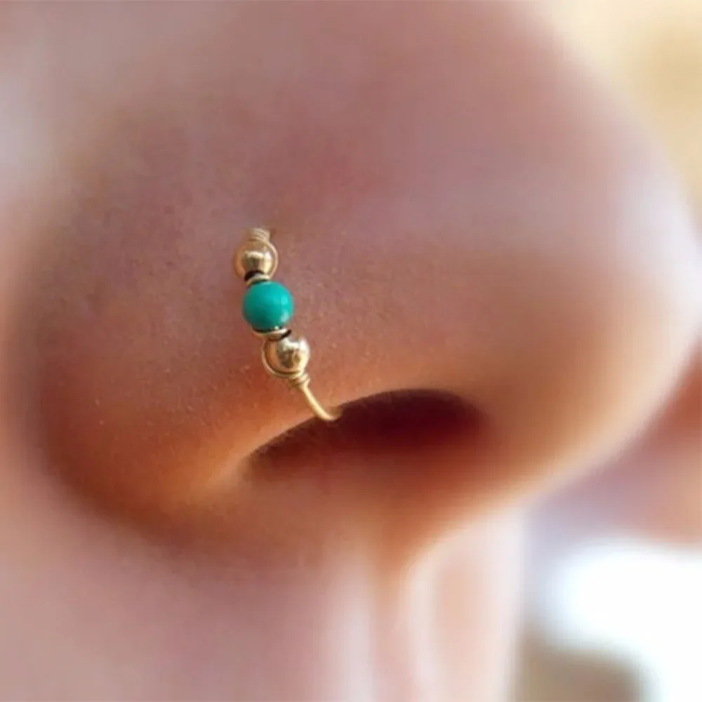 3Pcs/Set Retro Round Beads Nose Ring Earrings Nostril Hoop Body Piercing Jewelry 6mm/8mm/10mm view 2