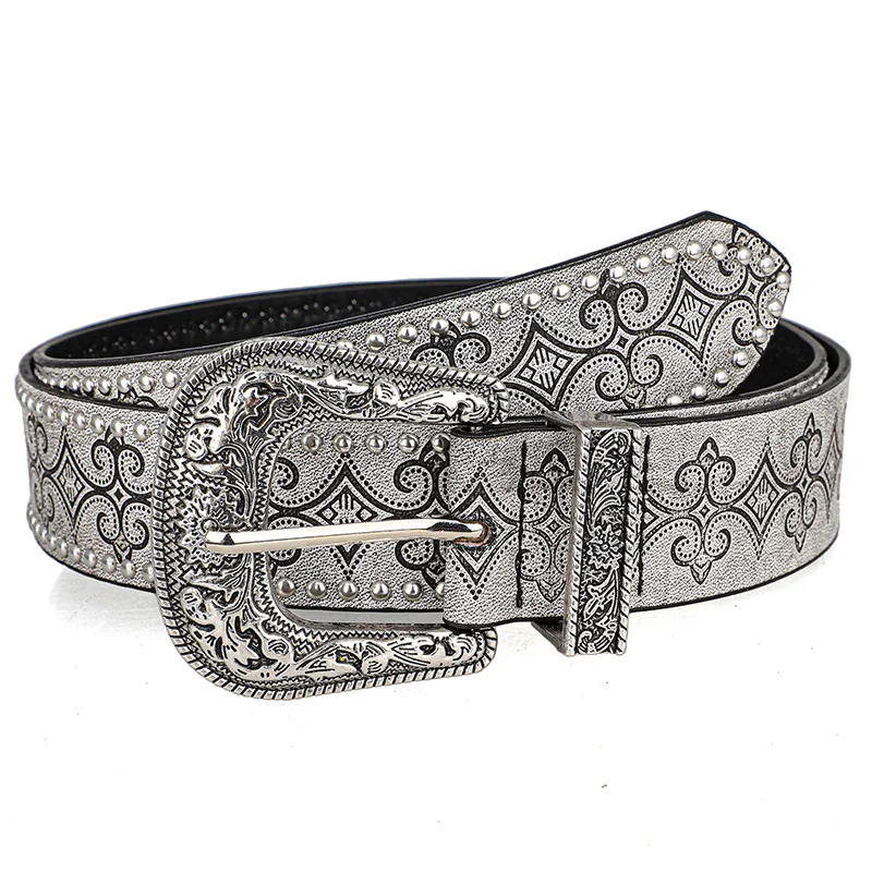 2026 New Style Women Pin Buckle Belt Soft Surface Vintage Carved Rivet Belt Versatile for Daily Jeans Decorative Waistband ND962