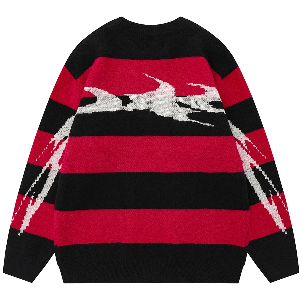 

Una Reta Print Knitwears Sweater Men Pullovers Autumn Winter Harajuku Casual Long Sleeve Tops Couple Stripe Sweaters