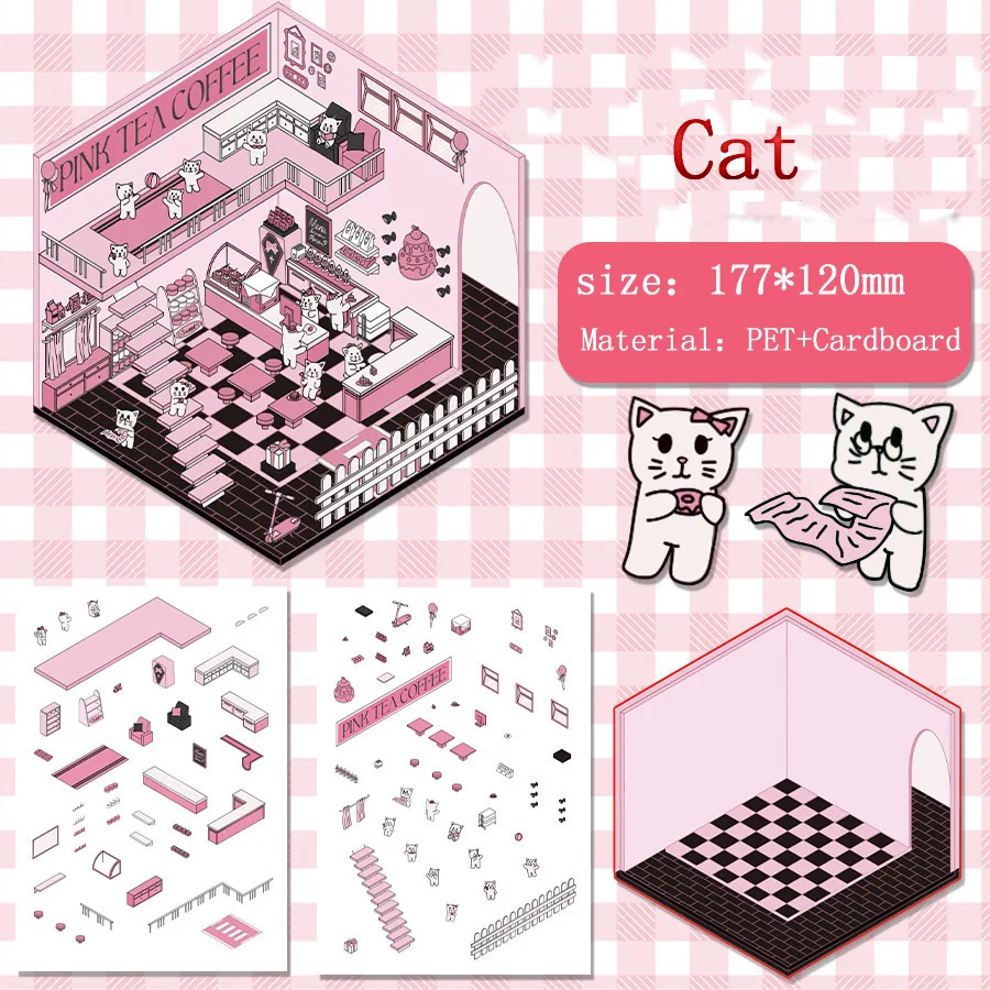 Cartoon 3D Dier Miniatuur Scène Stickers Kawaii Kapibala Kat DIY Gesimuleerde Cabine Sticker Pack School Accessoires Kids Gift Toy