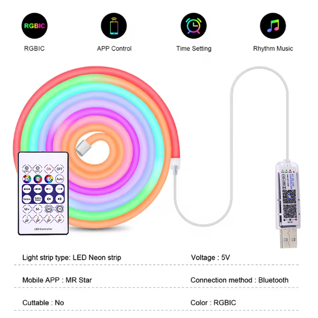 5 فولت RGB النيون قطاع ضوء 1 متر 2 متر 4 متر 5 متر USB مقاوم للماء شريط مرن الشريط أضواء النيون مع بلوتوث التحكم عن بعد للديكور المنزل