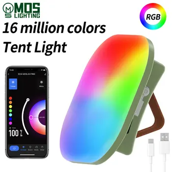 충전식 스마트 라이트 블루투스 제어 캠핑 랜턴, Tuya 앱 음악 동기화 RGB LED 텐트 조명, 야외 80W, 13500mAh 