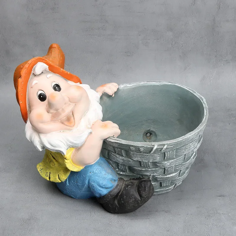 Retro Cartoon Dwarf Elves Resin Flower Pot Ornaments, Outdoor, Pastoral, Garden Plant, Landscape Decoration, Resin Crafts