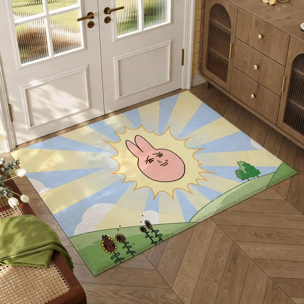 Cute Cartoon Friend M-My friend rabbits Floor Mat Soft Thickened Flannel Door Mat Non-Slip Living Room Rug Home Decor