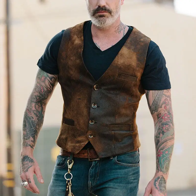 

New European And American Men's Retro Suede V-neck Vest, Oversized Tough Rock Motorcycle Vest