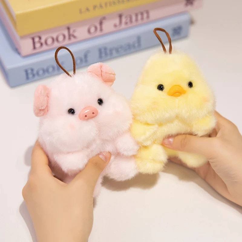 10cm Sounding Beat the Wooden Fish Plush Animal Wallet Pendant Stuffed Creative Key Ring Pig Duck Rabbit Tiger Elephant Decor