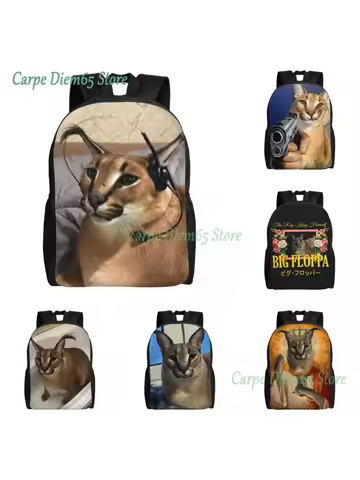 Big Floppa Backpack for Women Men Waterproof College School Funny Caracal Cat Bag Printing Bookbag