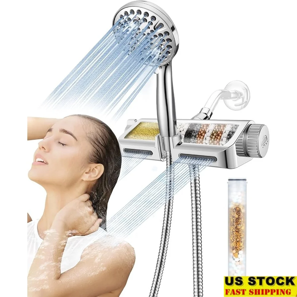 

Filtered Handheld Shower Head Combo 2-in-1 High Pressure Massage 10 Modes Spa System Dual Showerhead Water Filter Hard Water