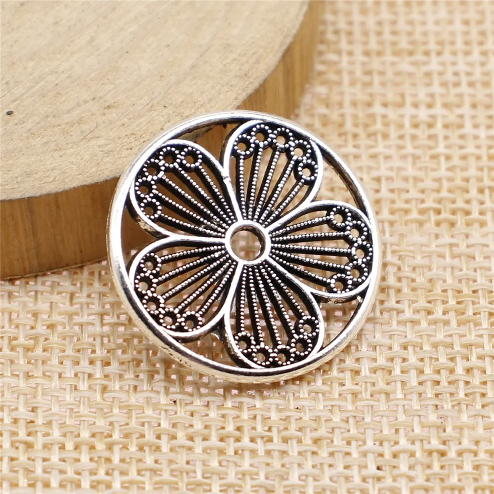 Wholesale 60pcs/bag Flower Charms Wholesale For Jewelry Making 25x25mm Antique Silver Color Jewelry Accessories