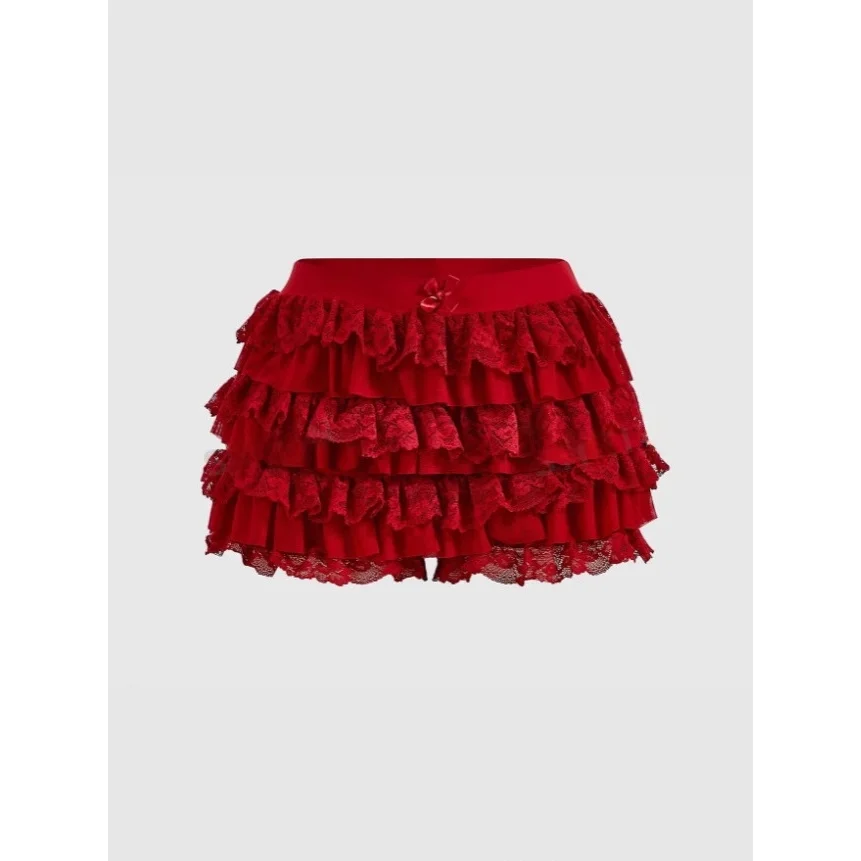 

Новые женские шорты-юбка TK в стиле Y2K с рюшами, кружевом и узлами, укороченные, повседневные, для офиса