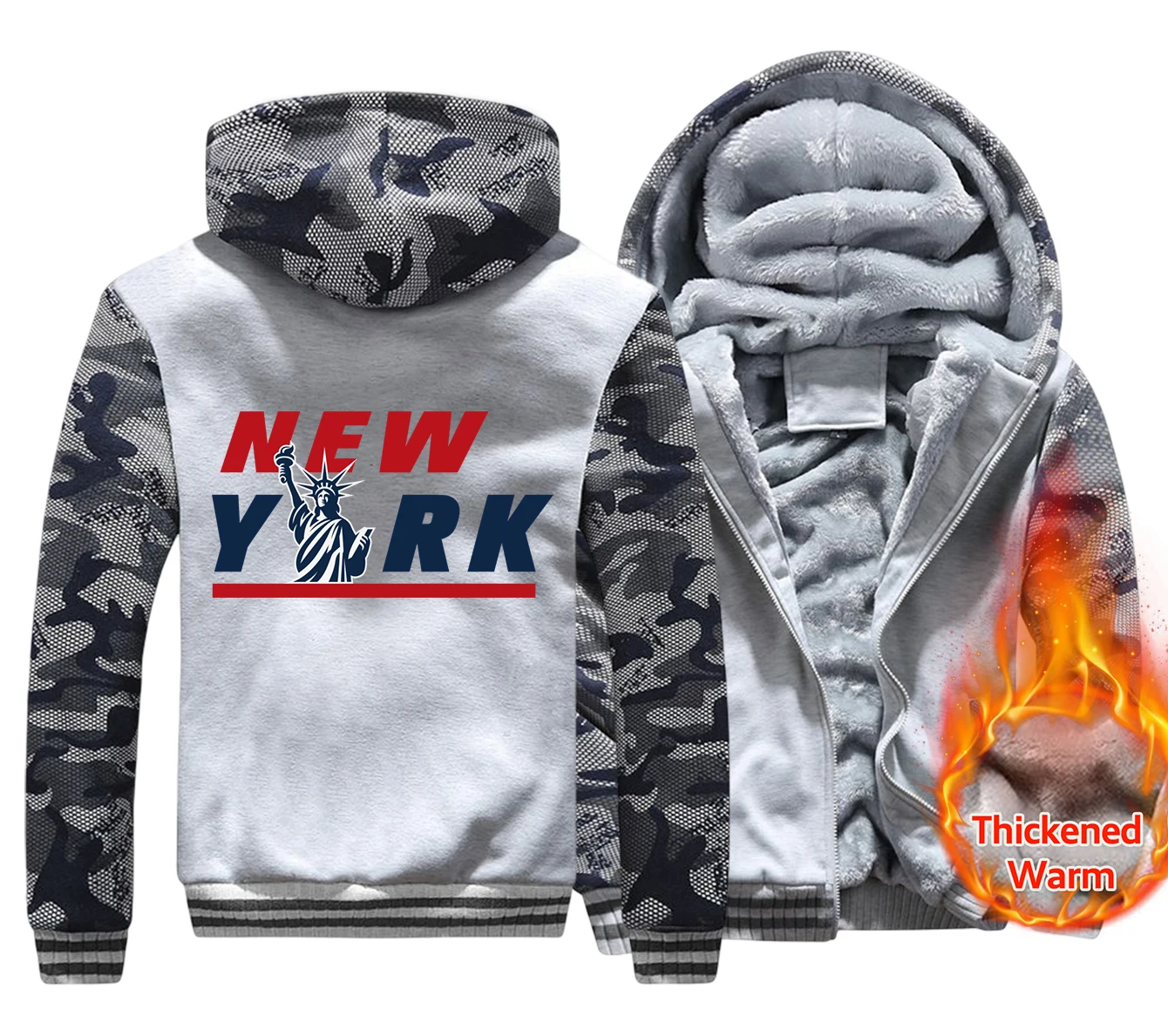 Statue Of Liberty In New York City Hooded Mens Keep Warm ﻿zipper Winter fur-liner Hoodies Simple M-XXXXXL Street Quality Tops