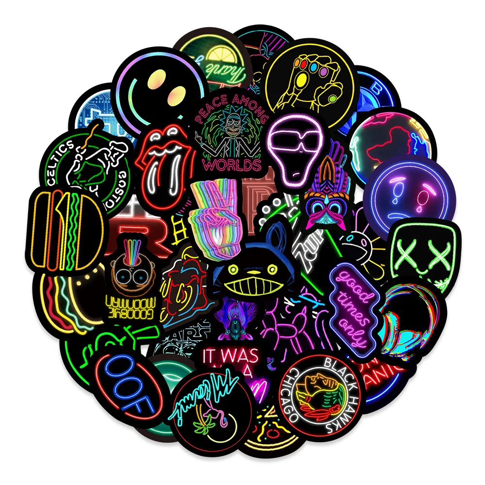 10/30/50PCS Cartoon Retro Neon Lines Stickers Series Creative Graffiti Phone Notebook Laptop Helmet Luggage Decoration Wholesale