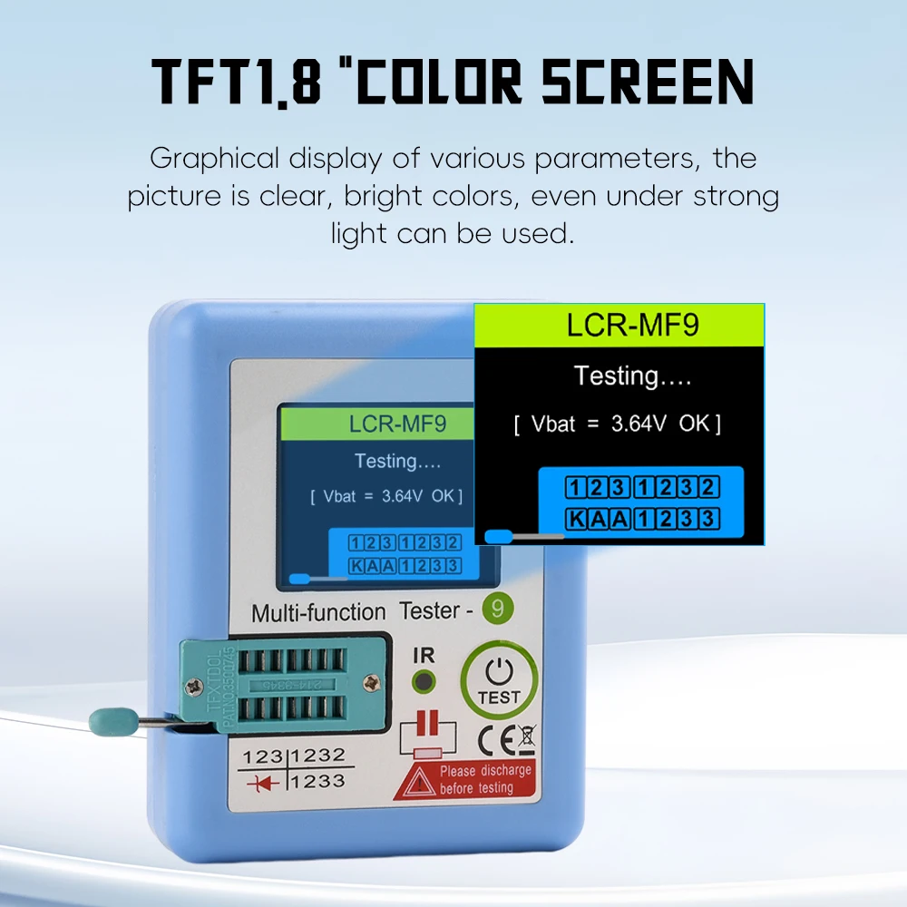 Rechargeable Portable Transistor Tester 1.8 Inch TFT Diode Triode Capacitance Meter NPN PNP MOSFET Multi-function Tester