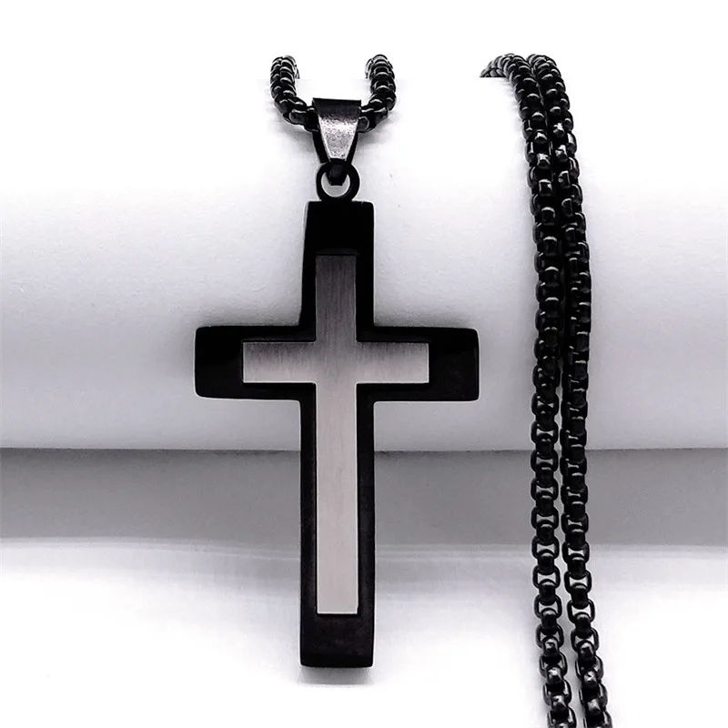 Naszyjnik ze stali nierdzewnej YQ z krzyżykiem, dla kobiet i mężczyzn, biżuteria religijna z łańcuszkiem o długości 60 cm. — zdjęcie 4